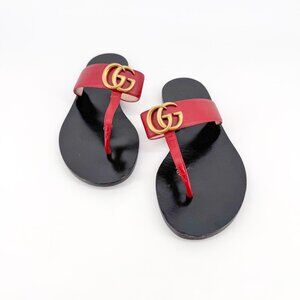 Gucci Marmont GG Thong Sandals EU 36.5 US 6.5 Red Leather Flat Flip Flop Shoe